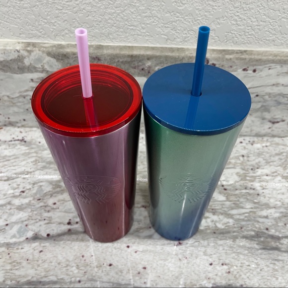 Starbucks NWT 2021 Holiday Limited Edition Set of 2 Stainless Steel Ombré- 24oz - Picture 4 of 15